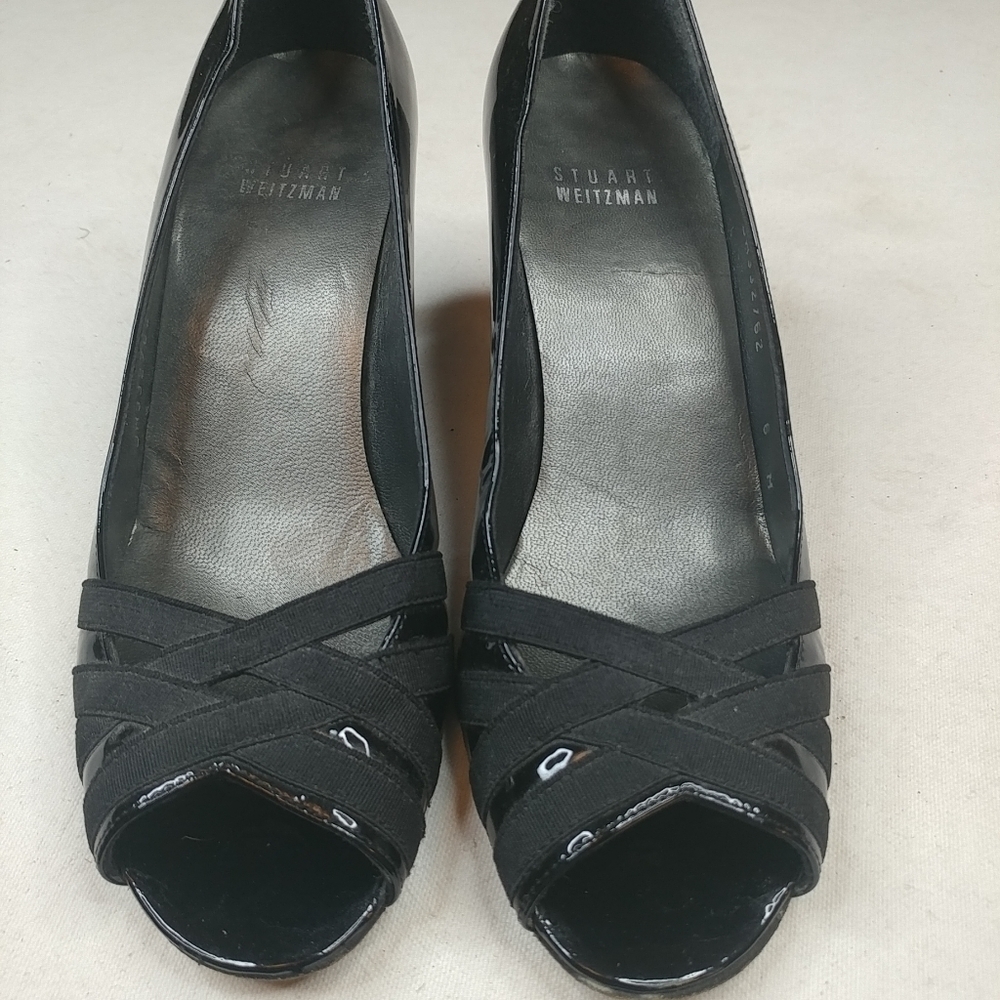 Stuart Weitzman Heels Black Patent Leather Peep To